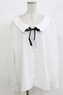 Preview of 選べる衿レース重ね上品ブラウス 6L 白