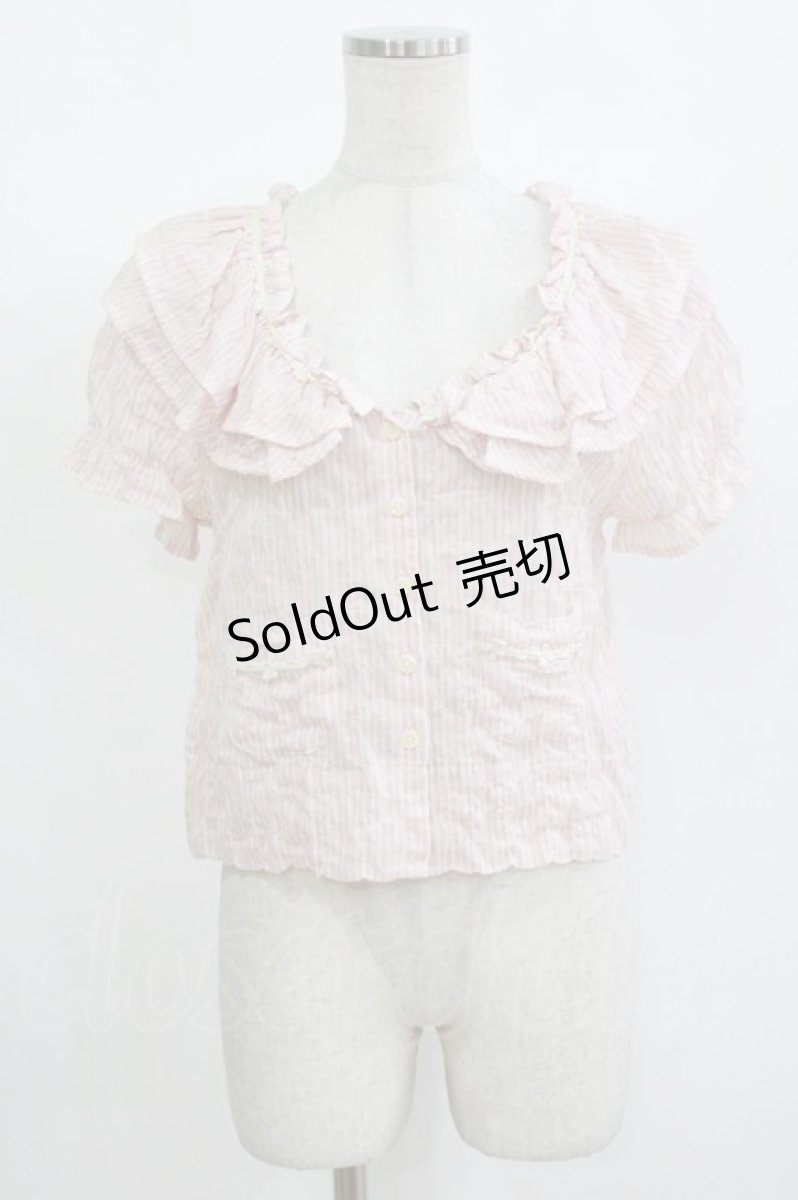 画像1: Katie / ストライプパフブラウス  PINK H-26-08-23-1045-LO-BL-AK-ZH (1)