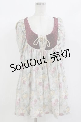 Preview of 異素材切替花柄ワンピース  MINT