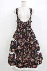 画像1: metamorphose / 【プラスサイズ】Strawberry Basket フロントボタンリボンジャンパースカート プラスサイズ ブラック H-26-08-23-014-ME-OP-NS-ZH (1)