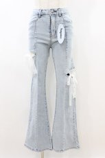 画像1: Suyunn / レースオーガンジーリボン美脚ストレッチフレアデニムパンツ S ブルー H-26-08-24-012-LO-PA-NS-ZH (1)