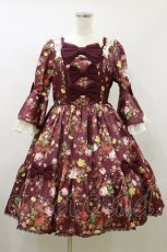 画像1: axes femme kawaii / アンティークローズ柄ワンピース M ワイン H-26-08-25-062-AX-OP-NS-ZH (1)