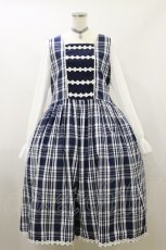 画像1: marcHenTica / チェックワンピース ハーフエルフ ネイビー H-26-08-25-067-LO-OP-NS-ZH (1)