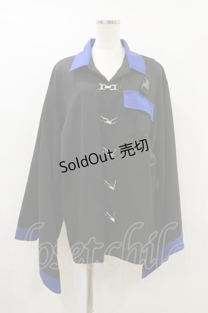 画像1: NieR Clothing / ベルト付き着物袖シャツ F 黒×青 H-26-08-26-1015-PU-BL-AK-ZH (1)