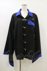 画像1: NieR Clothing / ベルト付き着物袖シャツ F 黒×青 H-26-08-26-1015-PU-BL-AK-ZH (1)