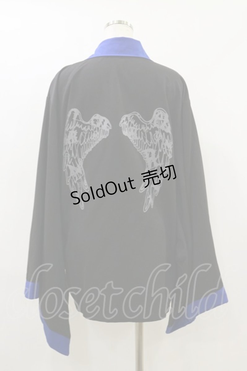 画像2: NieR Clothing / ベルト付き着物袖シャツ F 黒×青 H-26-08-26-1015-PU-BL-AK-ZH (2)