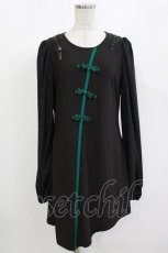 画像1: Qutie Frash / チャイナパフスリーブチュニック  ブラック×グリーン H-26-08-27-1027-QU-TO-KB-ZH (1)