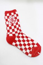 画像2: Candy Stripper / ANARCHY BEAR CHECKER SOCKS  レッド H-26-08-27-1075-PU-ZA-KB-ZH (2)