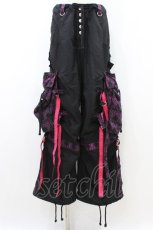 画像1: NAOTO SEVEN / ベルト付きプリントパンツ  黒 H-26-08-28-1016-HN-PA-AK-ZH (1)