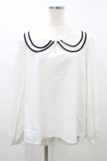 画像1: DearMyLove / リボンタイ付パイピングダブル襟ブラウス 4L 白 H-26-08-29-1042-LO-BL-NS-ZH (1)