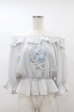 画像1: an another angelus / ブーケ刺繍オフショルブラウス Free BLUE GRAY H-26-08-30-1056-CA-BL-NS-ZH (1)