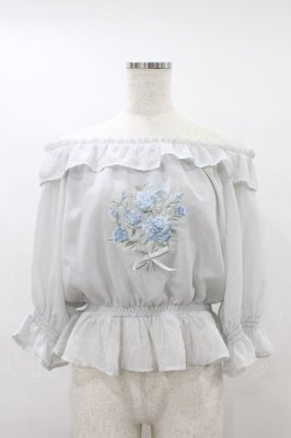 Preview of ブーケ刺繍オフショルブラウス Free BLUE GRAY