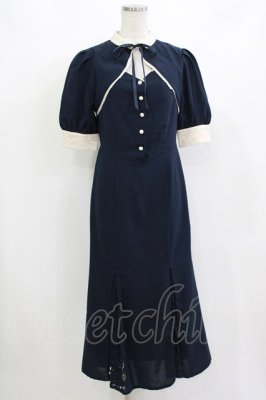 Preview of レース使いフロント開きマーメイドワンピース Free NAVY