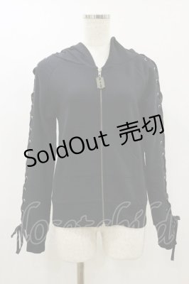Preview of 袖レースアップZIPパーカー S 黒
