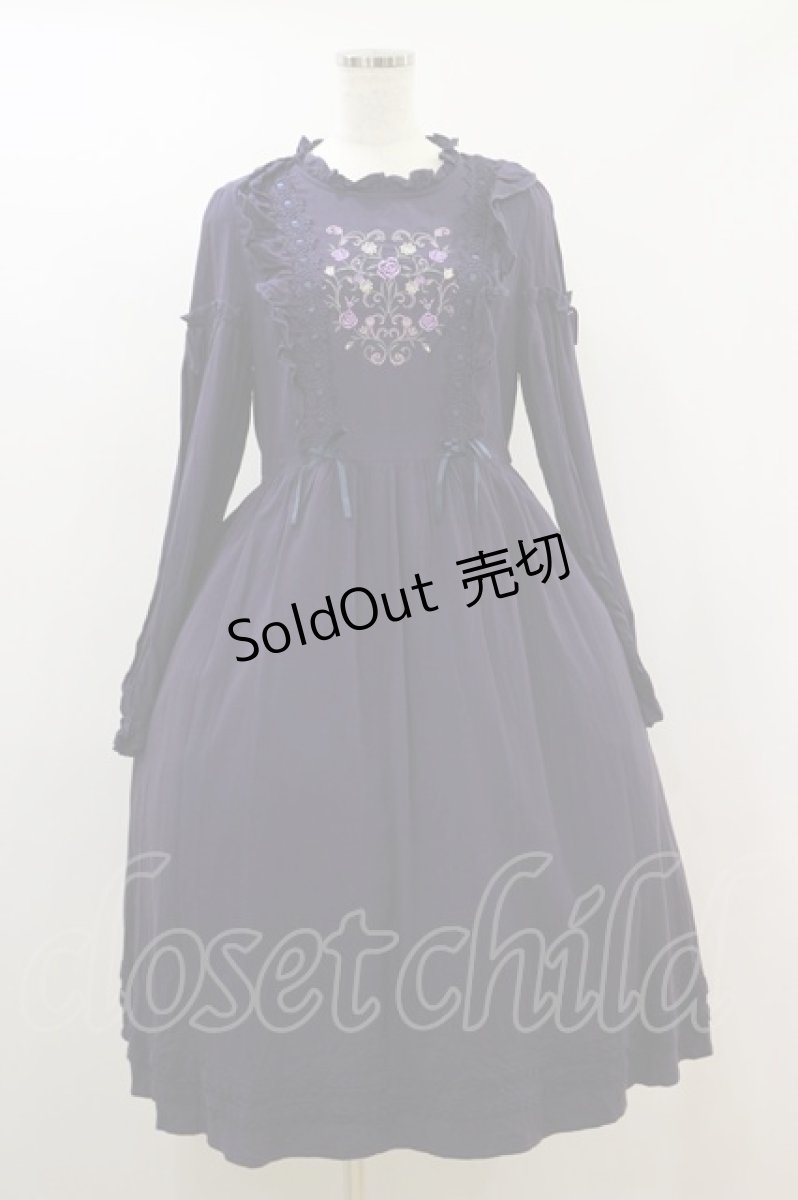 画像1: axes femme POETIQUE / フロント刺繍長袖ワンピ M ネイビー H-26-09-02-1050-AX-OP-NS-ZH (1)