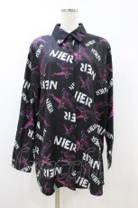 画像1: NieR Clothing / 総柄長袖シャツ  黒×紫 H-26-09-04-051-PU-BL-KB-ZH (1)