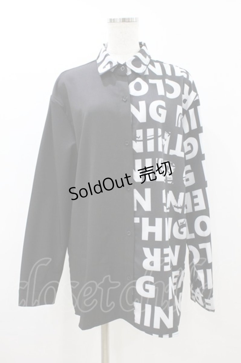 画像1: NieR Clothing / プリント切替シャツ  黒 H-26-09-04-052-PU-BL-KB-ZH (1)
