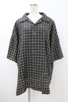 Preview of Check Open Collar Shirt  ブラック