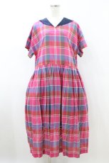 画像1: Jane Marple Dans Le Salon / French madras check marine collar dress M マゼンタ×ライトネイビー H-26-09-04-012-JM-OP-AK-ZH (1)