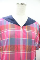画像4: Jane Marple Dans Le Salon / French madras check marine collar dress M マゼンタ×ライトネイビー H-26-09-04-012-JM-OP-AK-ZH (4)