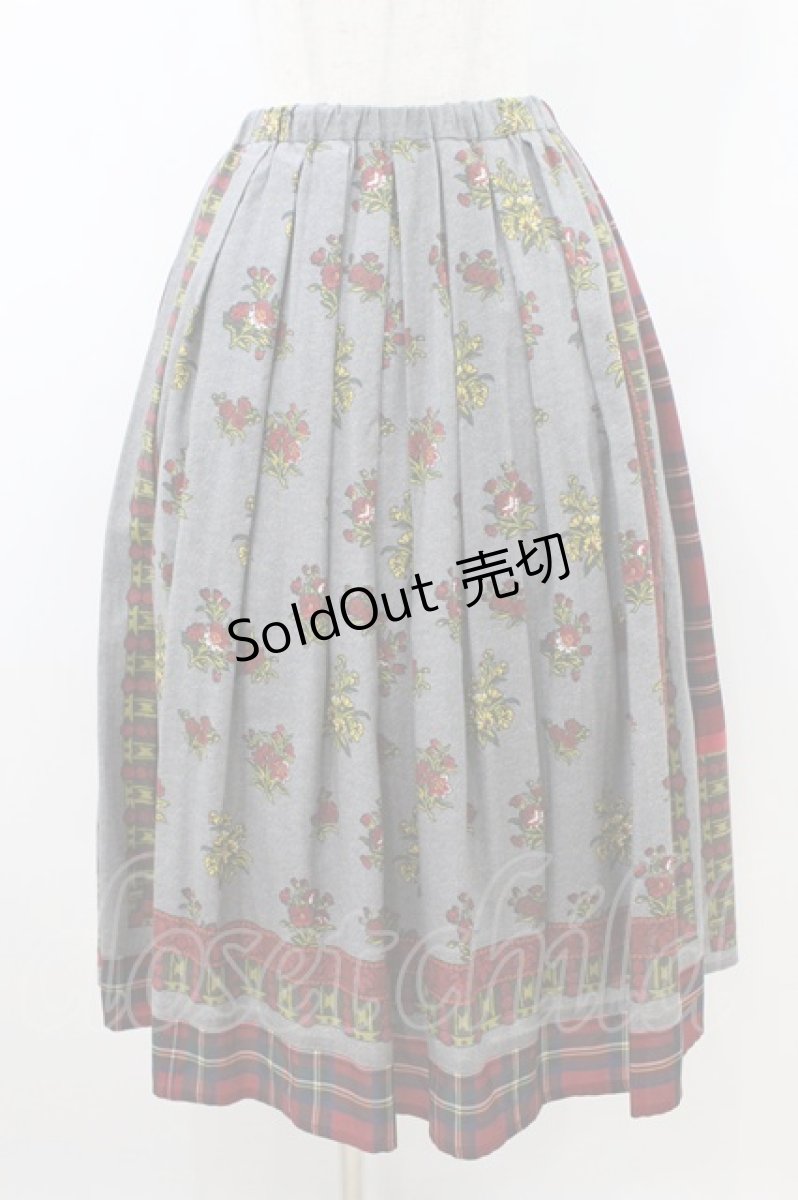 画像1: Jane Marple Dans Le Salon / Flowers of Jouy scarf Tartan check タックスカート M グレー×レッド H-26-09-04-019-JM-SK-AK-ZH (1)
