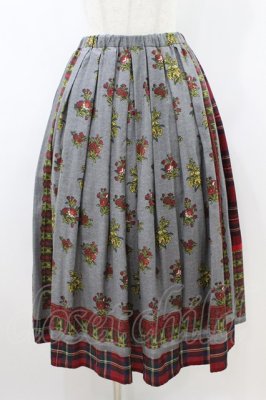 Preview of Flowers of Jouy scarf Tartan check タックスカート M グレー×レッド