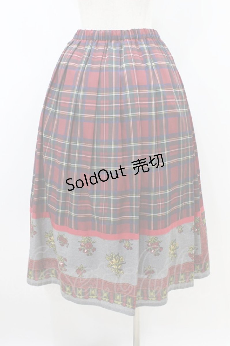 画像2: Jane Marple Dans Le Salon / Flowers of Jouy scarf Tartan check タックスカート M グレー×レッド H-26-09-04-019-JM-SK-AK-ZH (2)