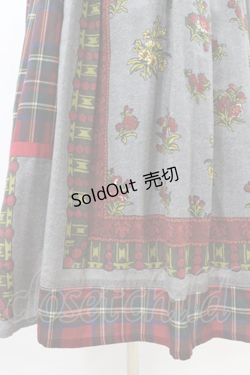 画像3: Jane Marple Dans Le Salon / Flowers of Jouy scarf Tartan check タックスカート M グレー×レッド H-26-09-04-019-JM-SK-AK-ZH (3)