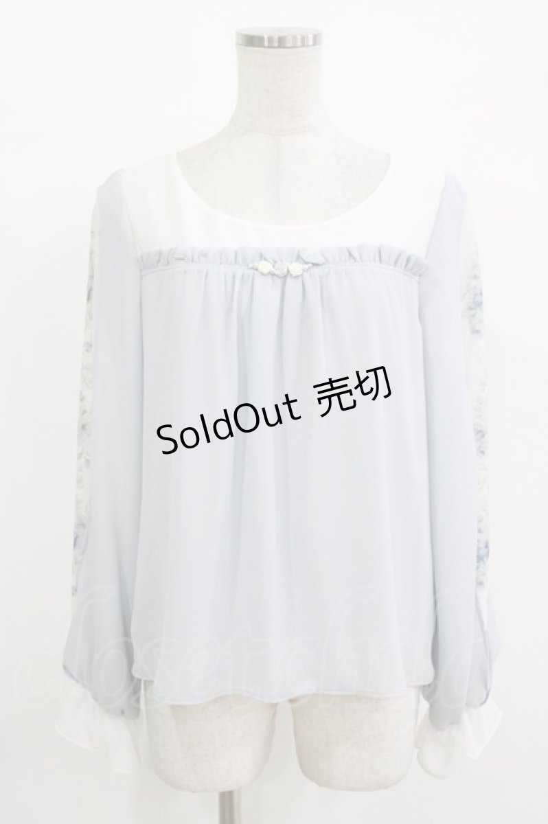 画像1: axes femme POETIQUE / 袖フラワーptシフォントップス M サックス H-26-09-05-039-AX-TO-NS-ZH (1)