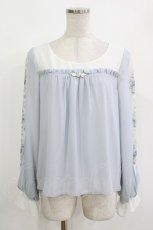 画像1: axes femme POETIQUE / 袖フラワーptシフォントップス M サックス H-26-09-05-039-AX-TO-NS-ZH (1)