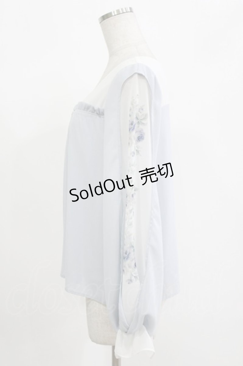 画像2: axes femme POETIQUE / 袖フラワーptシフォントップス M サックス H-26-09-05-039-AX-TO-NS-ZH (2)