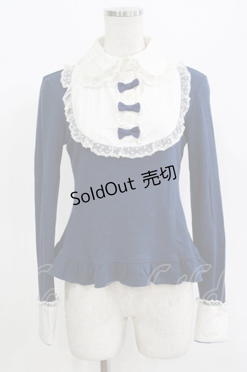 画像1: Angelic Pretty / 3つ子リボンのラウンド切替カットソー Free ネイビー H-26-09-05-050-AP-TO-NS-ZH (1)