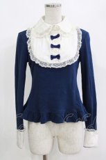画像1: Angelic Pretty / 3つ子リボンのラウンド切替カットソー Free ネイビー H-26-09-05-050-AP-TO-NS-ZH (1)