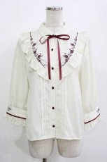 画像1: axes femme / バラ刺繍ヨーク切替七分袖ブラウス M 生成り H-26-09-05-053-AX-BL-NS-ZH (1)