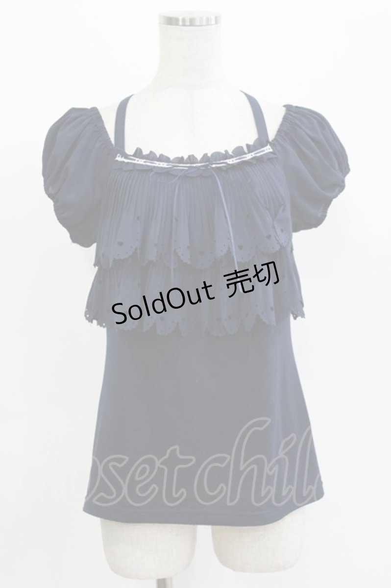 画像1: Secret Honey / プリーツシフォンフリルトップス Free ネイビー H-26-09-05-060-CA-TO-NS-ZH (1)