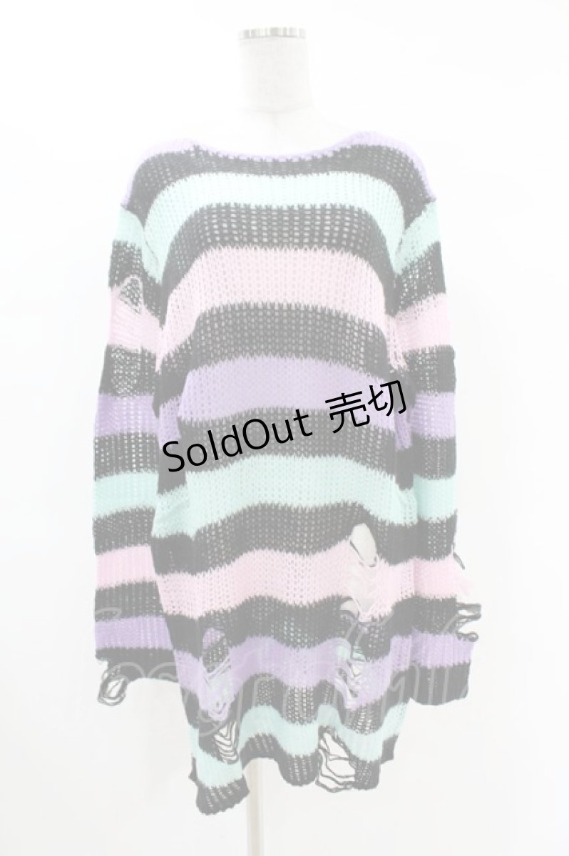 画像1: KILL STAR / Pastel Punk Knit Sweater M 黒×ピンク×パープル×ミント H-26-09-06-1035-SL-TO-KB-ZH (1)