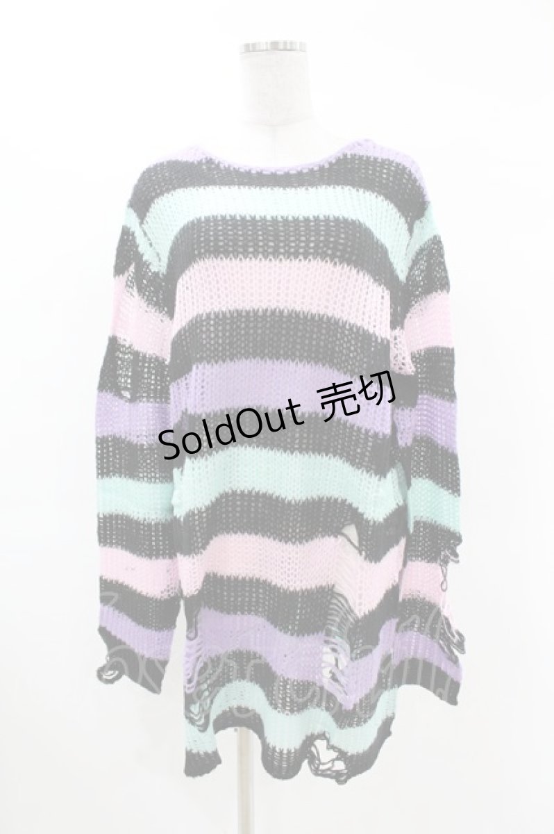 画像1: KILL STAR / Pastel Punk Knit Sweater L 黒×ピンク×パープル×ミント H-26-09-06-1036-SL-TO-KB-ZH (1)