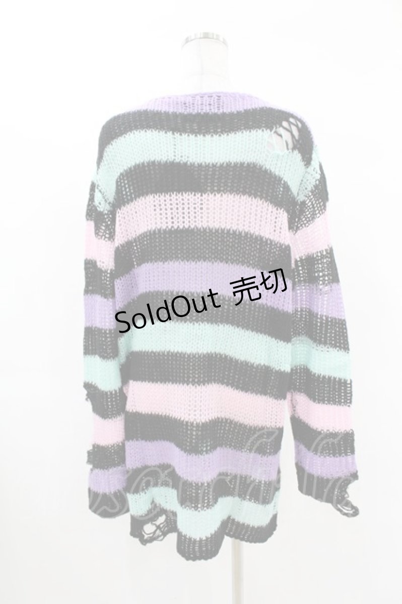 画像2: KILL STAR / Pastel Punk Knit Sweater L 黒×ピンク×パープル×ミント H-26-09-06-1036-SL-TO-KB-ZH (2)