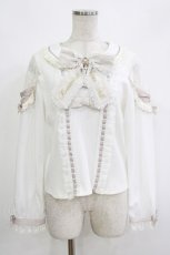 画像1: LIZ LISA / ティアラリボンリブカットブラウス 0 白 H-26-09-07-064-LO-BL-NS-ZH (1)