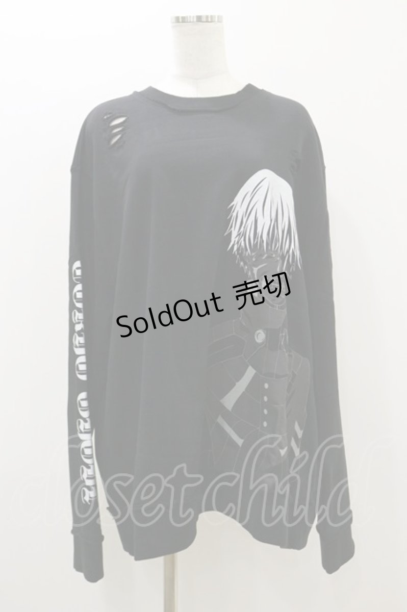 画像1: QOOZA / 東京喰種×QOOZA金木研 ダメージスウェット  ブラック H-26-09-09-006-PU-TO-KB-ZH (1)