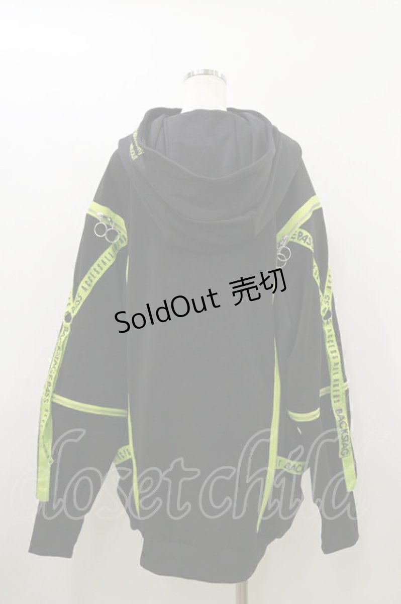 画像2: BACKSTAGE PASS / PARACHUTE-PARKAビッグシルエットジップアップパーカー  黒×グリーン H-26-09-09-1053-PU-TO-AK-ZH (2)