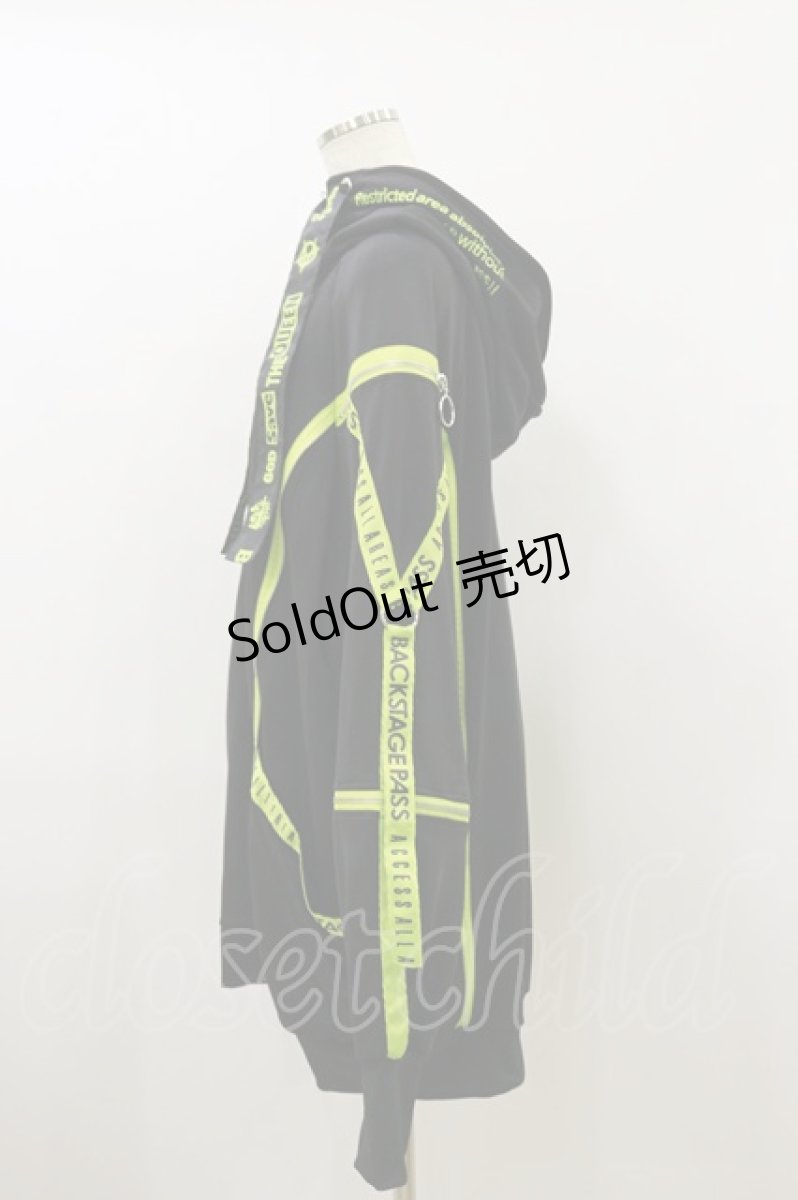 画像3: BACKSTAGE PASS / PARACHUTE-PARKAビッグシルエットジップアップパーカー  黒×グリーン H-26-09-09-1053-PU-TO-AK-ZH (3)