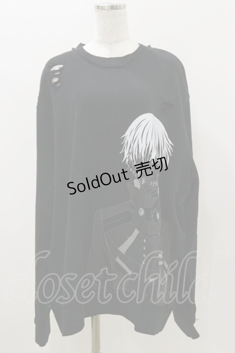 画像1: QOOZA / 東京喰種×QOOZA金木研 ダメージスウェット  ブラック H-26-09-09-009-PU-TO-KB-ZH (1)