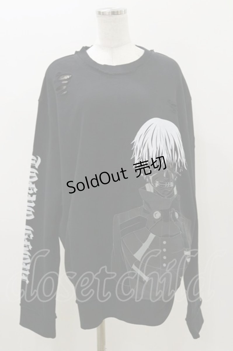 画像1: QOOZA / 東京喰種×QOOZA金木研 ダメージスウェット  ブラック H-26-09-09-010-PU-TO-KB-ZH (1)