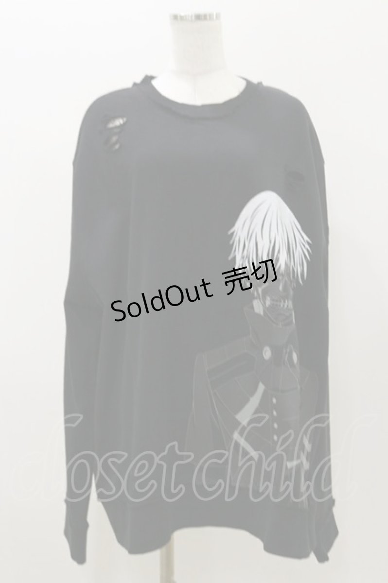 画像1: QOOZA / 東京喰種×QOOZA金木研 ダメージスウェット  ブラック H-26-09-09-013-PU-TO-KB-ZH (1)