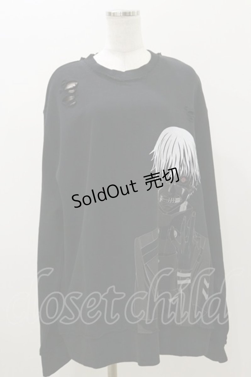 画像1: QOOZA / 東京喰種×QOOZA金木研 ダメージスウェット  ブラック H-26-09-09-015-PU-TO-KB-ZH (1)