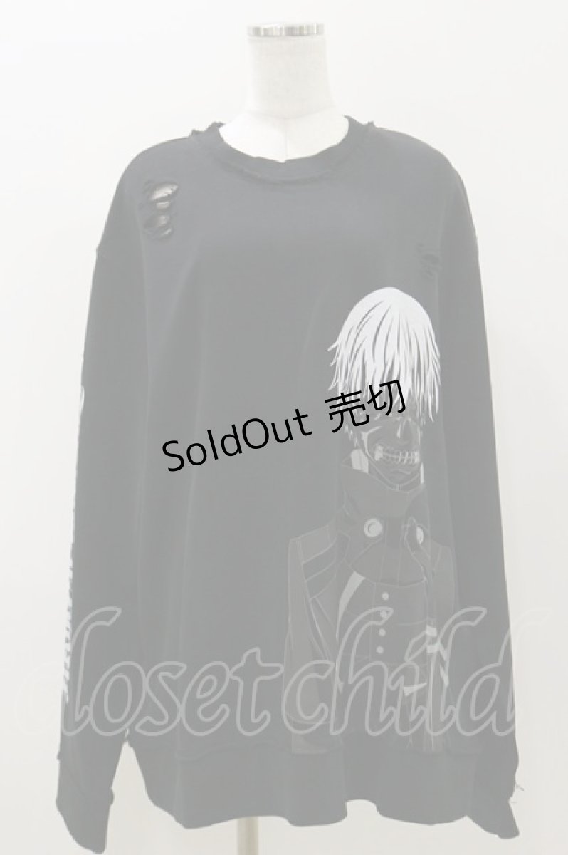画像1: QOOZA / 東京喰種×QOOZA金木研 ダメージスウェット  ブラック H-26-09-09-016-PU-TO-KB-ZH (1)
