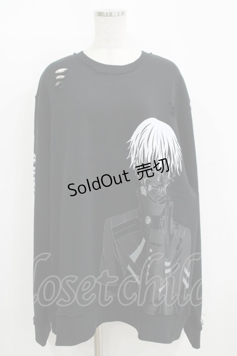 画像1: QOOZA / 東京喰種×QOOZA金木研 ダメージスウェット  ブラック H-26-09-09-019-PU-TO-KB-ZH (1)