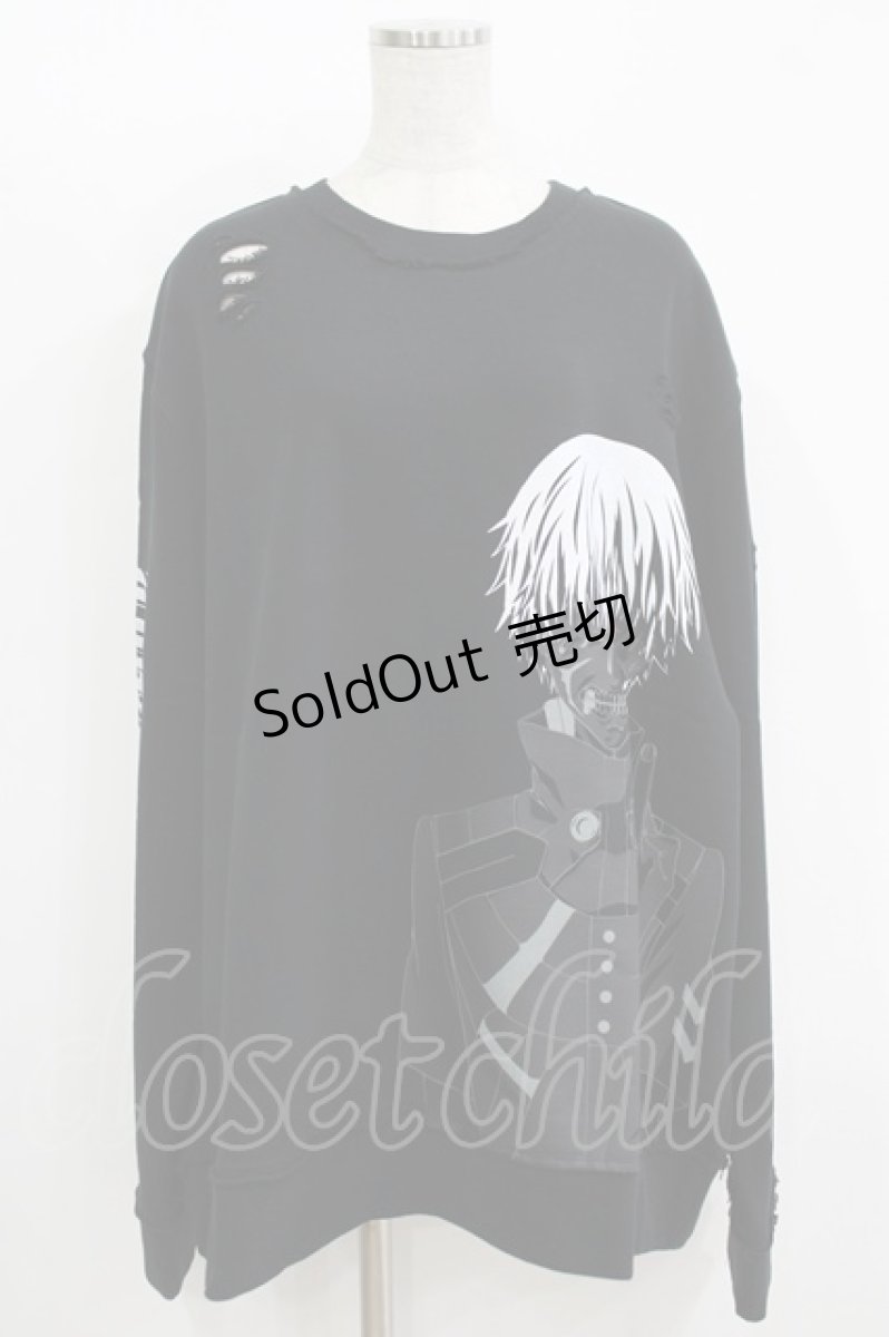 画像1: QOOZA / 東京喰種×QOOZA金木研 ダメージスウェット  ブラック H-26-09-09-020-PU-TO-KB-ZH (1)