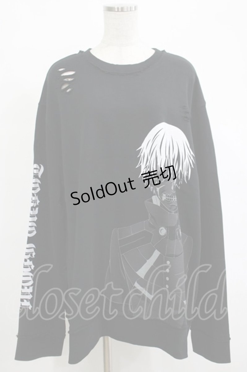 画像1: QOOZA / 東京喰種×QOOZA金木研 ダメージスウェット  ブラック H-26-09-09-042-PU-TO-KB-ZH (1)